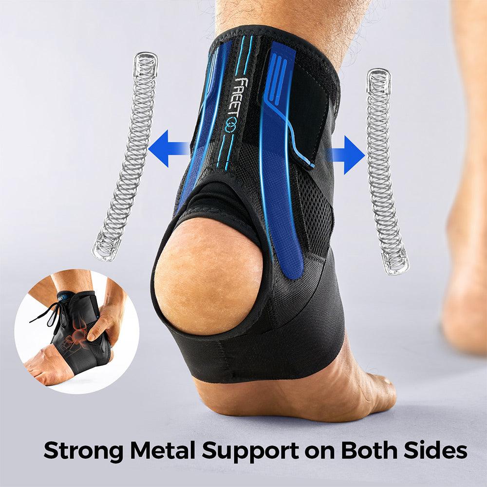 Ankle Brace Maximum Metal Support for Men & Women, Compression Foot Support for Sprained Ankle, Plantar Fasciitis,Injury Recovery, Lace up Ankle Support for Running Volleyball Left/Right - FREETOO