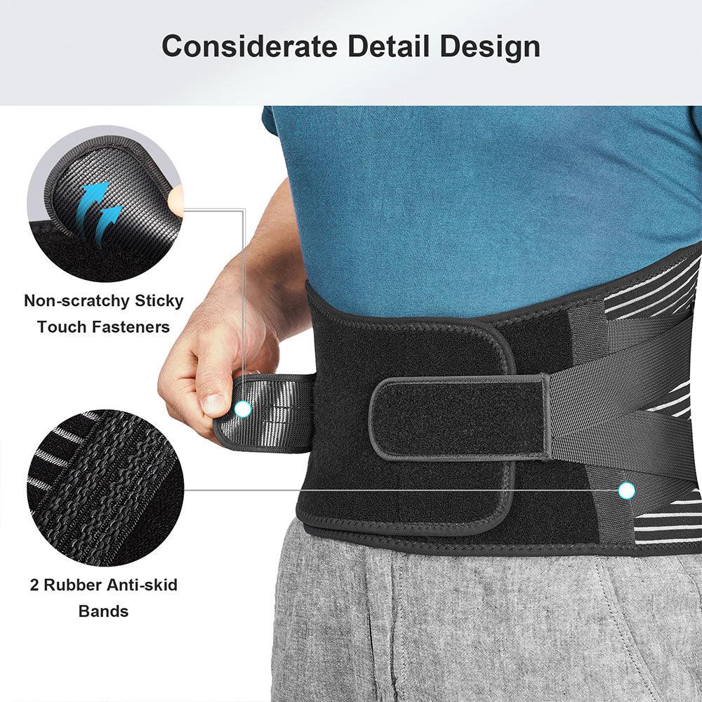 Back Braces for Lower Back Pain Relief with 6 Stays, Breathable Back Support Belt for Men/Women for work , Anti-skid lumbar support belt with 16-hole Mesh for sciatica - FREETOO