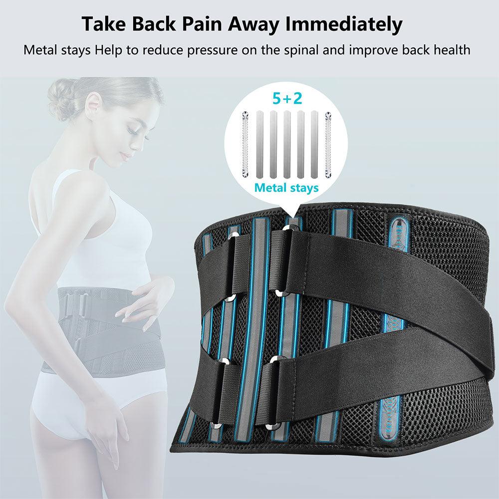 Air Mesh Back Brace for Men Women Lower Back Pain Relief with 7 Stays, Adjustable Back Support Belt for Work, Anti-skid Lumbar Support for Sciatica Scoliosis - FREETOO