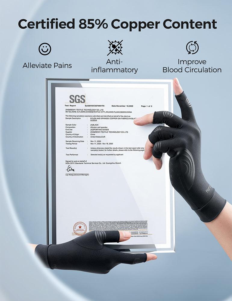 Copper Arthritis Gloves for Carpal Tunnel Pain Relief, Strengthen Compression Gloves to Alleviate Hand Pains,Swelling, Fingerless Computer Typing Gloves for Rheumatoid, Tendonitis - FREETOO
