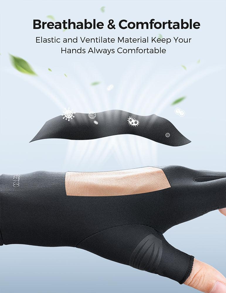 Copper Arthritis Gloves for Carpal Tunnel Pain Relief, Strengthen Compression Gloves to Alleviate Hand Pains,Swelling, Fingerless Computer Typing Gloves for Rheumatoid, Tendonitis - FREETOO